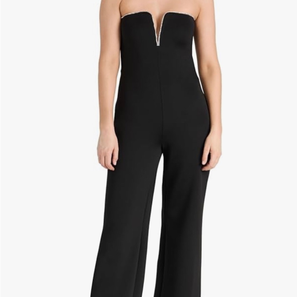 NWT Good America size large crystal trimmed black strapless scuba jumpsuit.